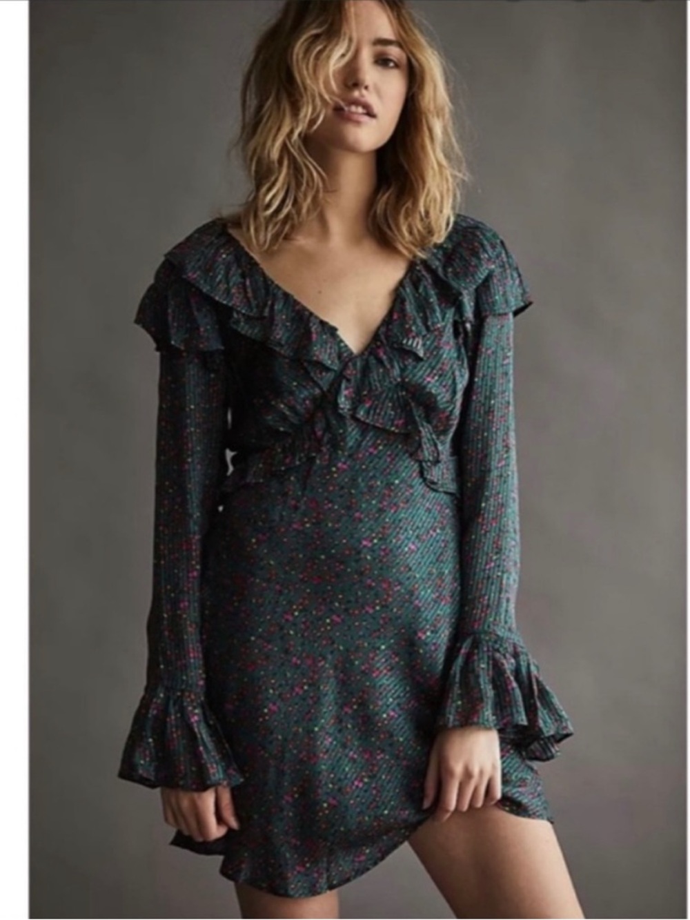 Free People Sweetest Thing Mini Dress in Green Pink Floral Size 4 - Picture 2 of 10